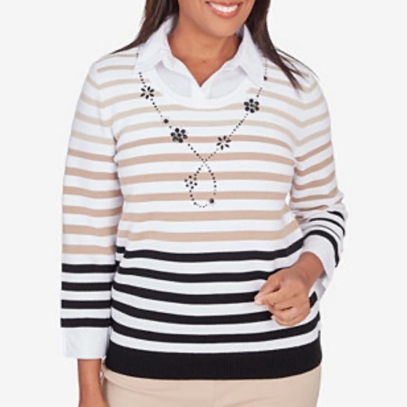 Alfred Dunner
Women Neutral Territory Collar Trimmed Embellished Stripe Sweater - Picture 2 of 7